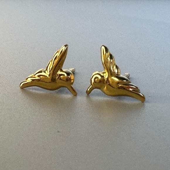 14k Gold Vermeil Ting Bird Stud Earrings - Picture 7 of 12